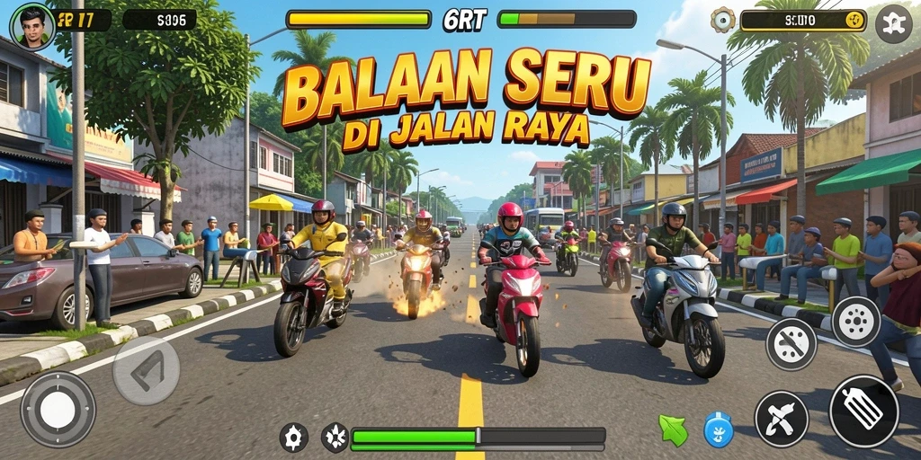 Gameplay balapan yang mendebarkan dan penuh aksi.