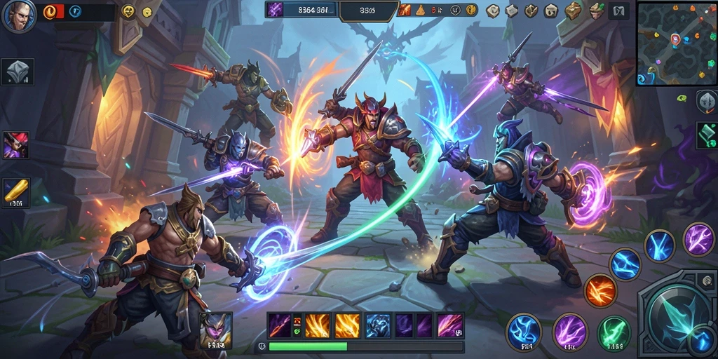 Screenshot 8364 menampilkan pertarungan seru dalam arena MOBA.
