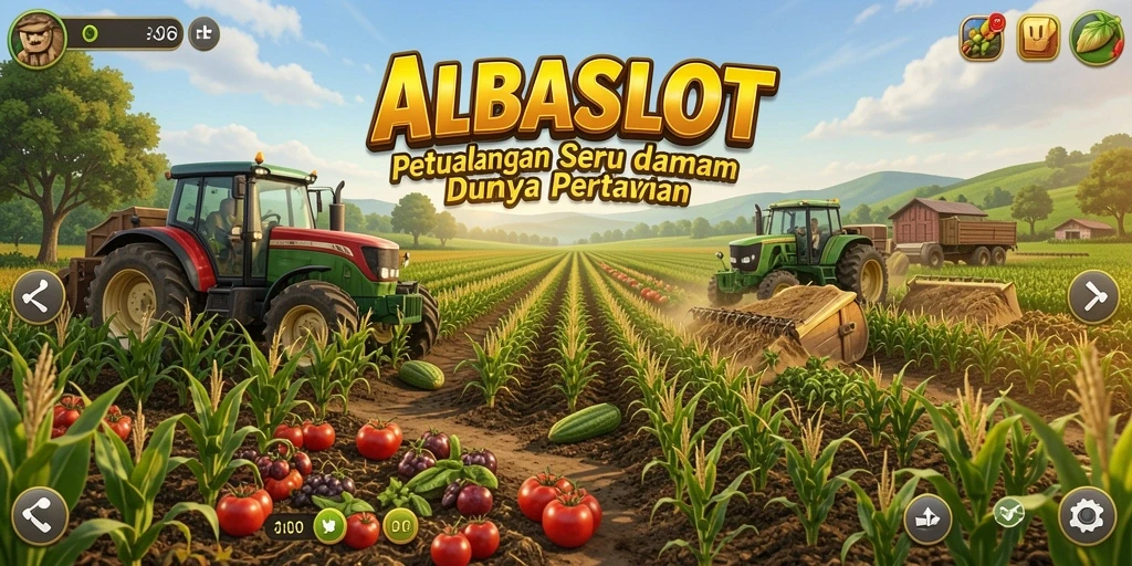 Gameplay seru di ladang virtual ALBASLOT dengan berbagai tanaman dan hewan.