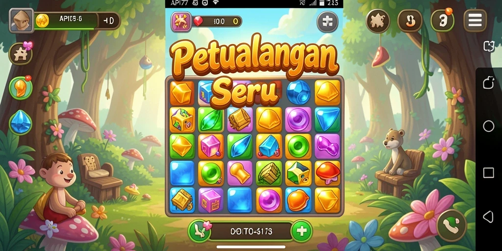 Screenshot dari gameplay API77 yang menunjukkan aksi mencocokkan objek.