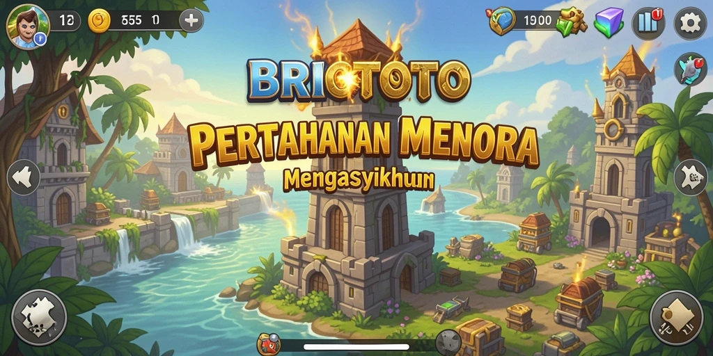 Tampilan gameplay BRIOTOTO yang menarik dengan menara dan musuh.