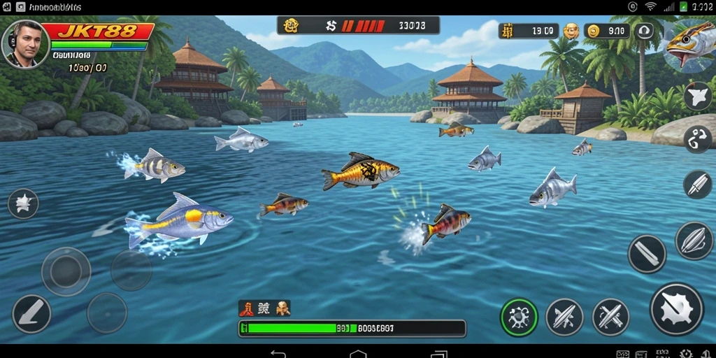 Tangkapan layar gameplay menampilkan keseruan menembak ikan.