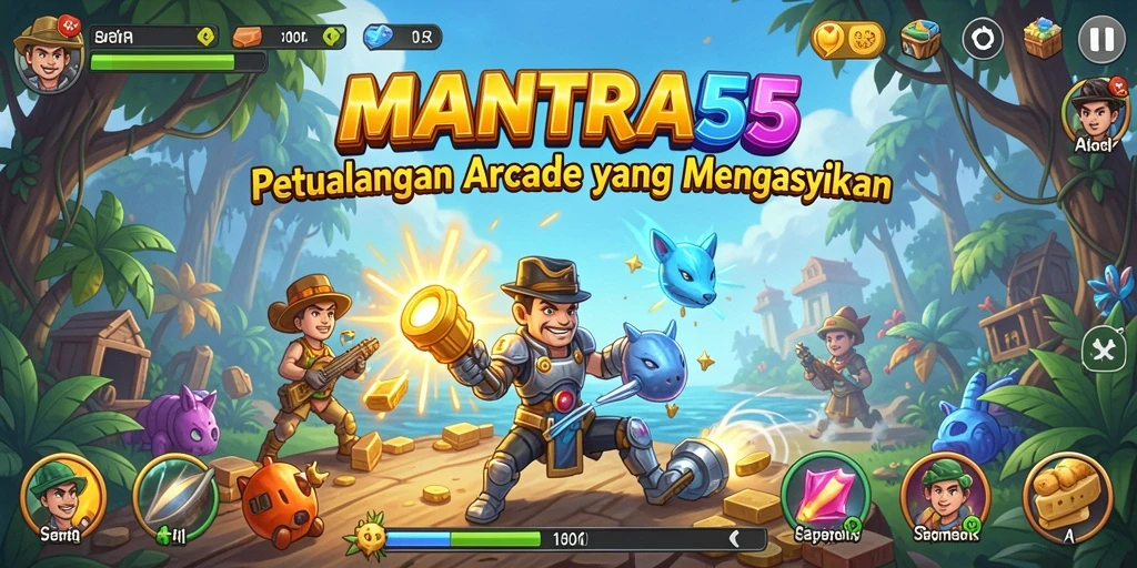 Tampilan gameplay MANTRA55 dengan aksi seru dan grafis menarik.